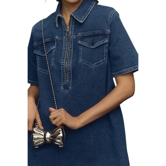 Pilcro Westley Regenerative Cotton Blue Denim Mini Dress Zip Small Short Sleeve - Picture 4 of 15